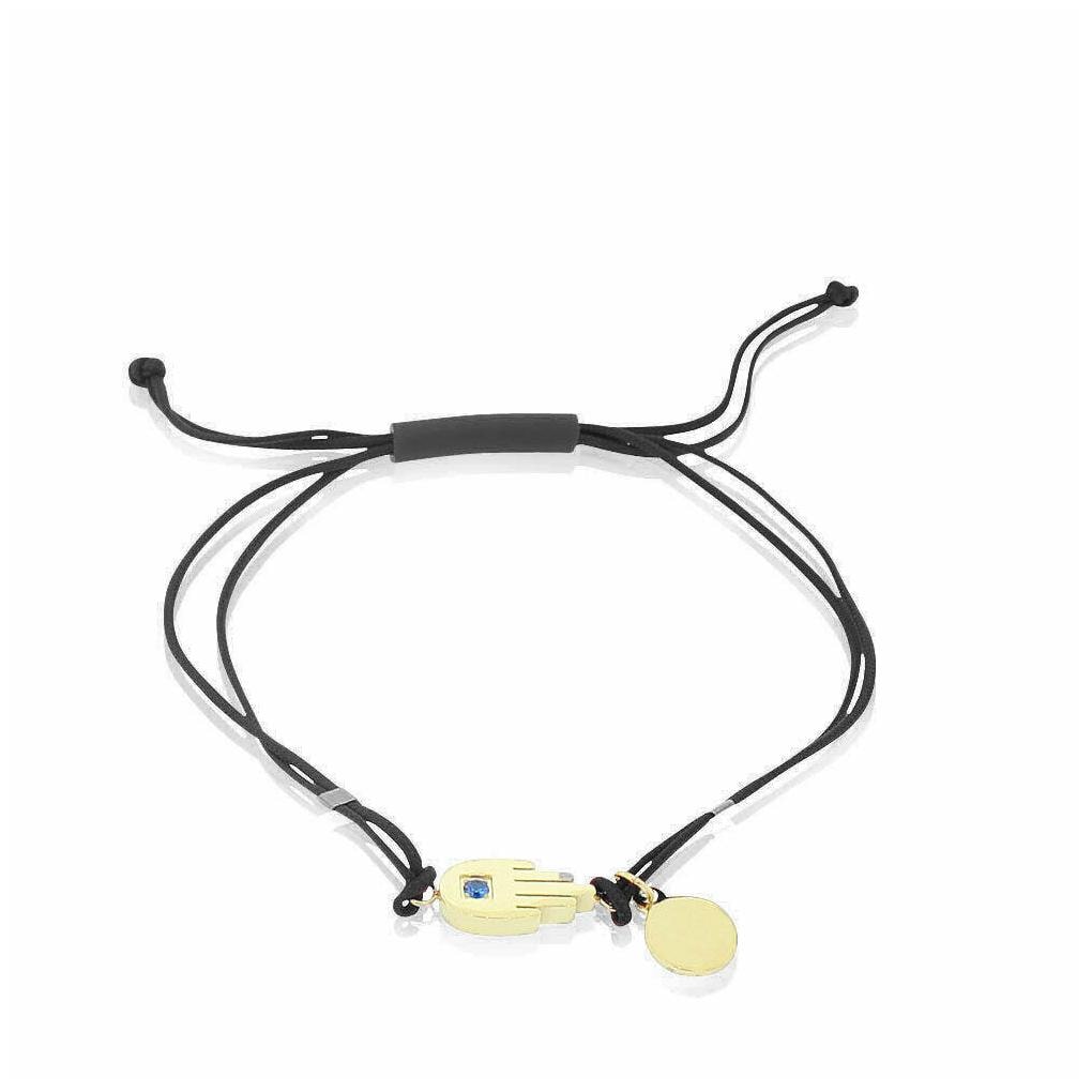 

Stainless Steel Yellow Gold-Tone Black Cord Hamsa Hand Adjustable Bracelet