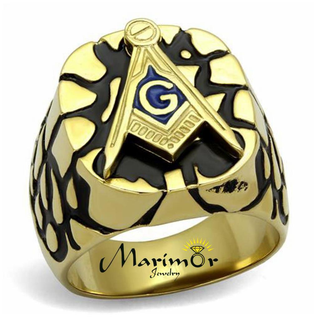 

Stainless Steel Gold Plated Epoxy Masonic Lodge Freemason Ring Men s Size 8-13