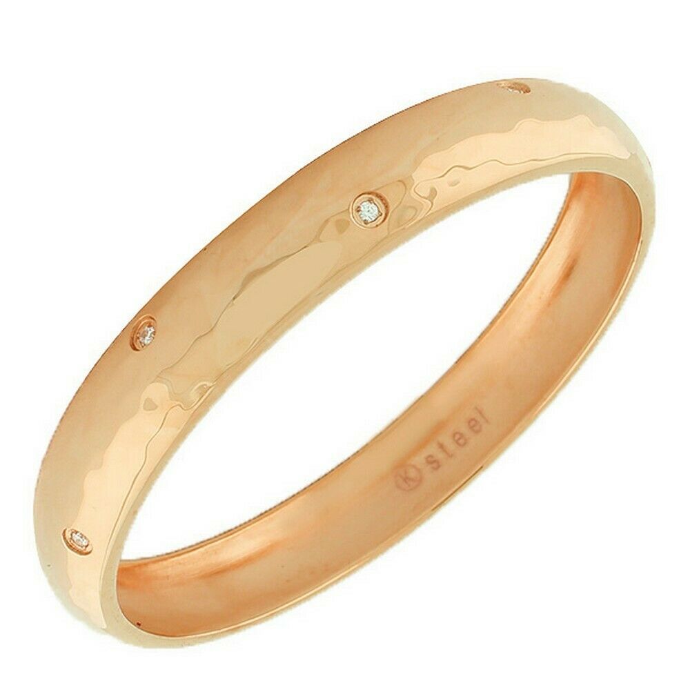 

Stainless Steel Wide Hammered Finish White Crystals CZ Womens Bangle Bracelet