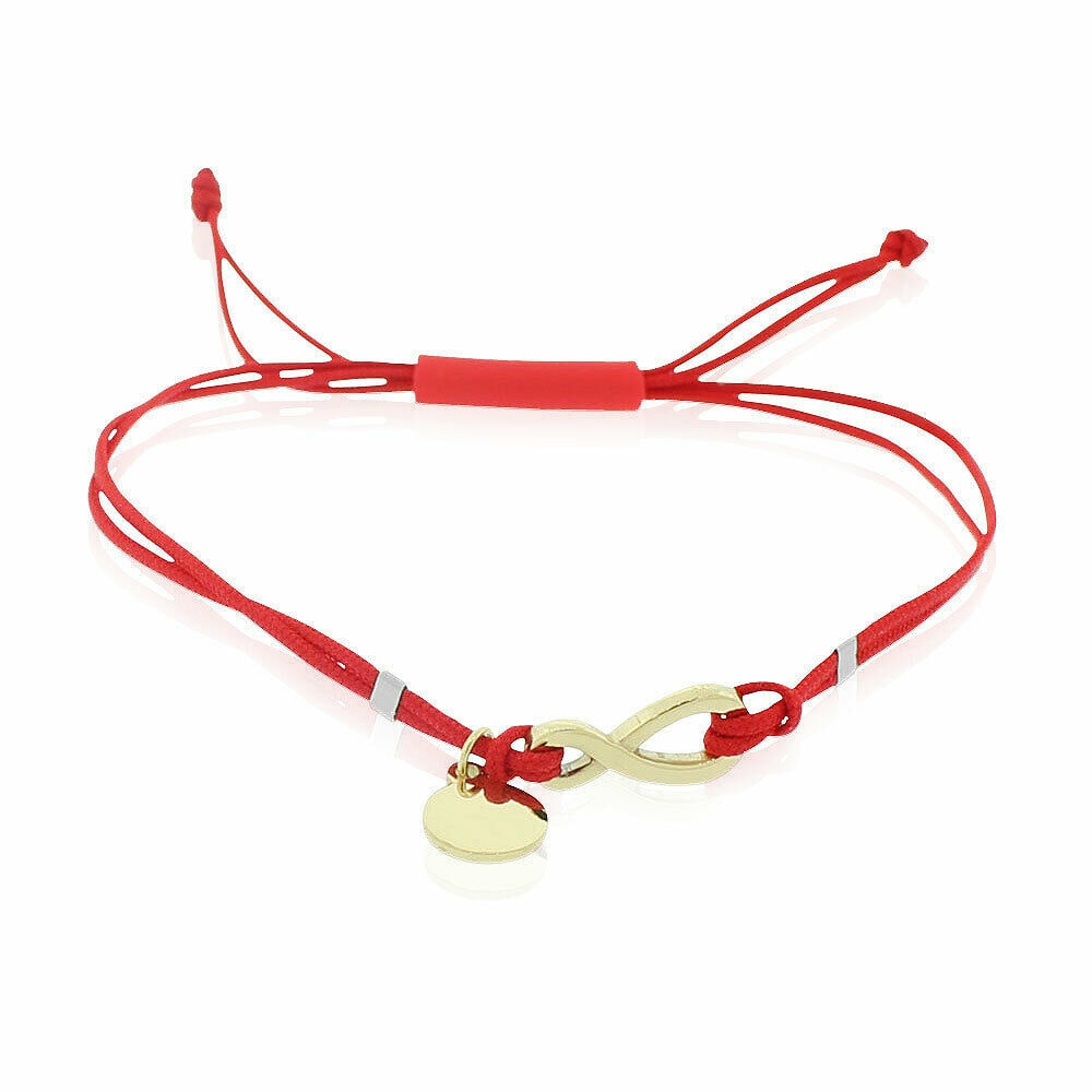 

Stainless Steel Yellow Gold-Tone Red Cord Infinity Charm Adjustable Bracelet