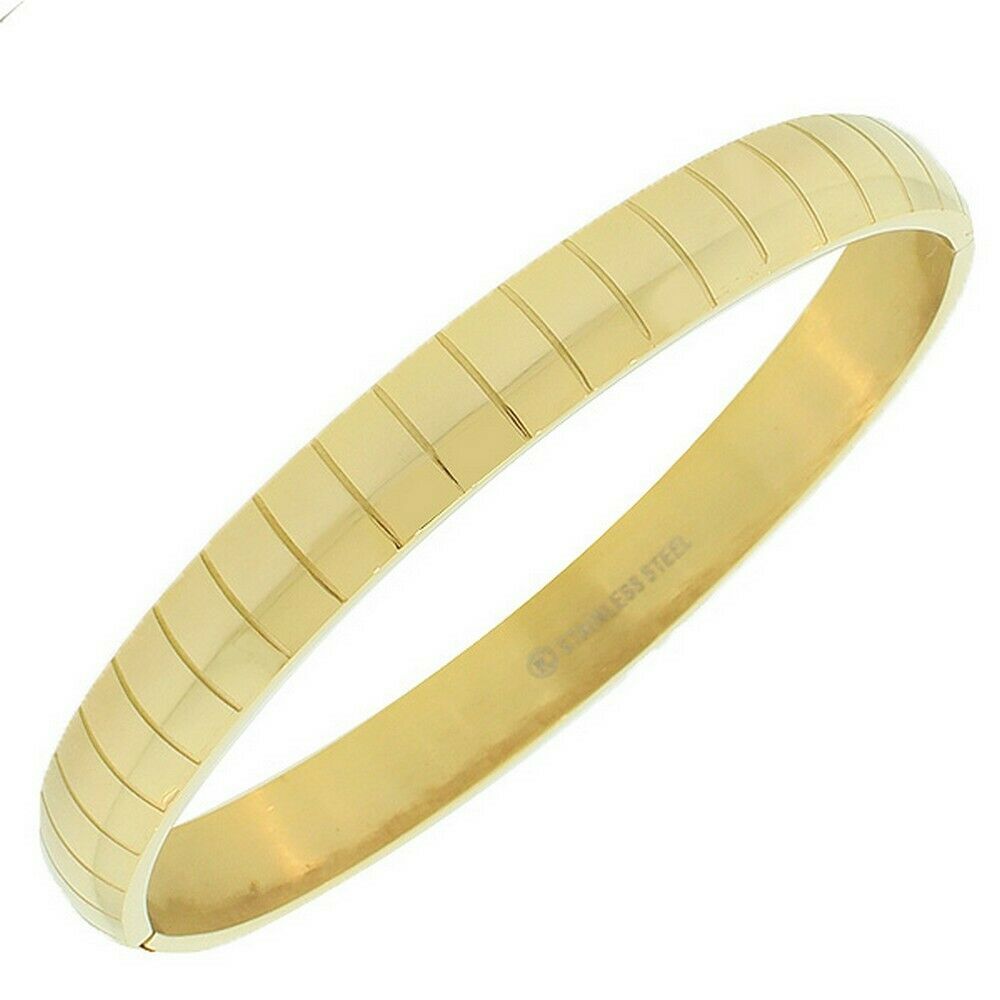 

Stainless Steel Yellow Gold Tone Faceted Womens Cuff Bangle Bracelet with Clasp