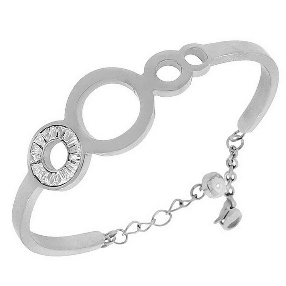 

Stainless Steel Baguette White Crystals CZ Silver-Tone Adjustable Bracelet
