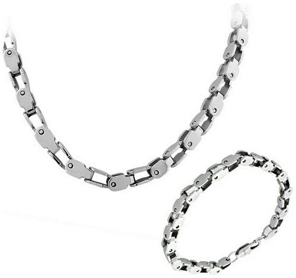 

Stainless Steel Silver-Tone Mens Link Chain Necklace and Bracelet Set