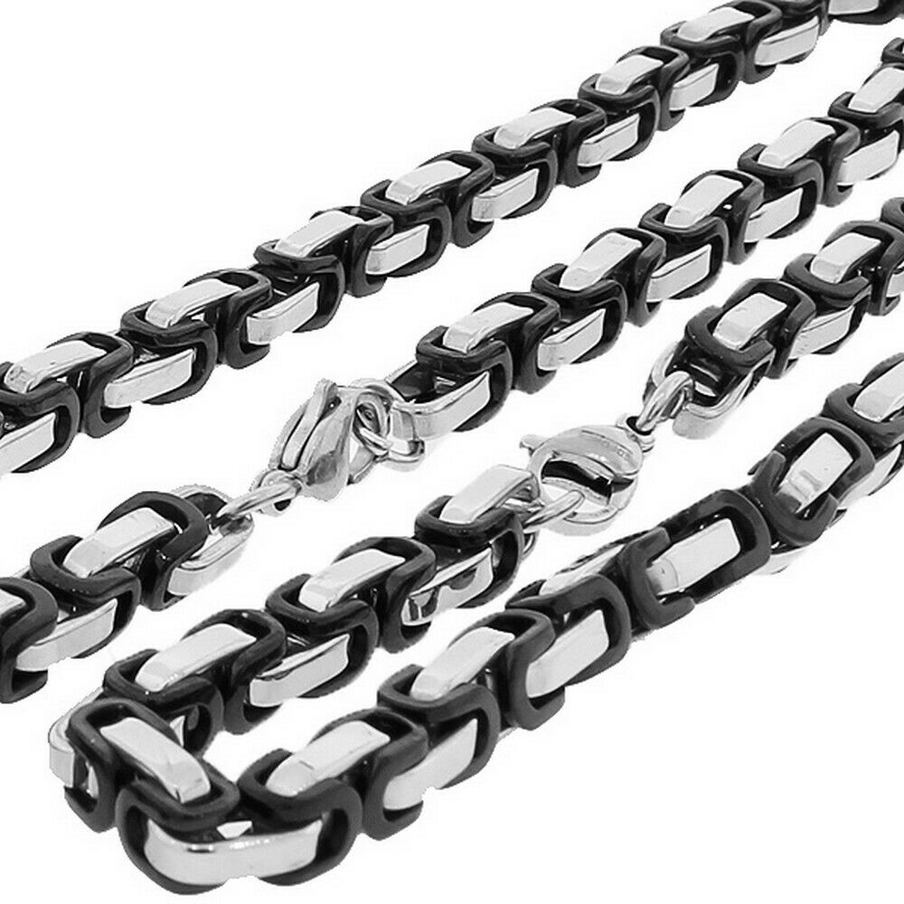 

Stainless Steel Silver Black Two Tone Mens Link Chain Necklace and Bracelet Set
