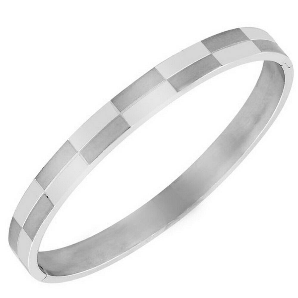 

Stainless Steel Oval Silver-Tone Classic Matte Polished Womens Bangle Bracelet