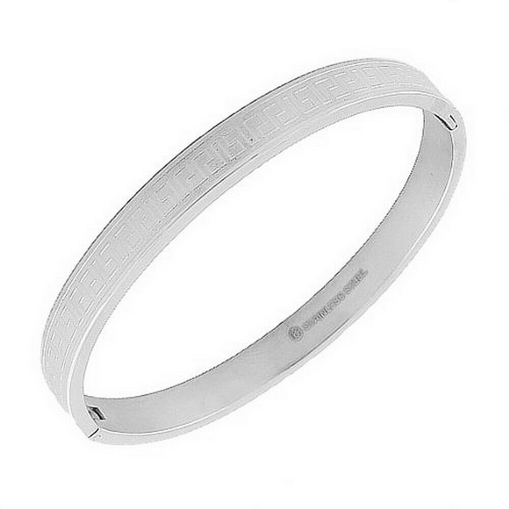 

Stainless Steel Tone Greek Key Handcuff Womens Bangle Bracelet
