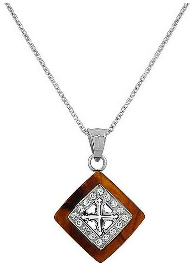 

Stainless Steel Silver-Tone Amber White Crystals CZ Womens Pendant Necklace
