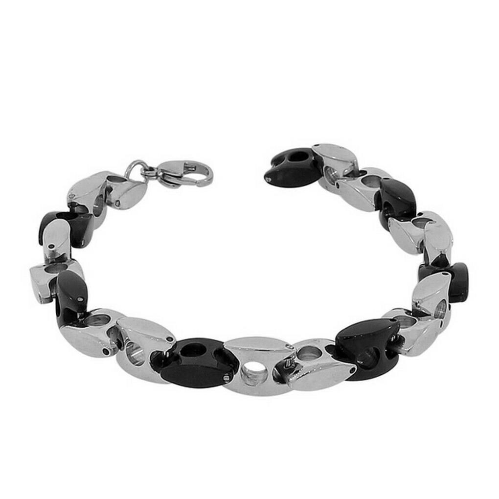 

Stainless Steel Black Chrome Silver Two-Tone Link Chain Mens Bracelet with Clasp