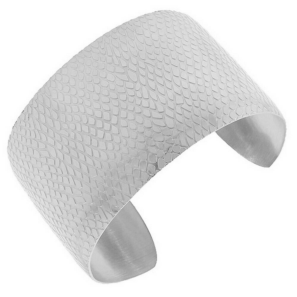 

Stainless Steel Silver Open End Snake Skin Womens Cuff Bangle Bracelet