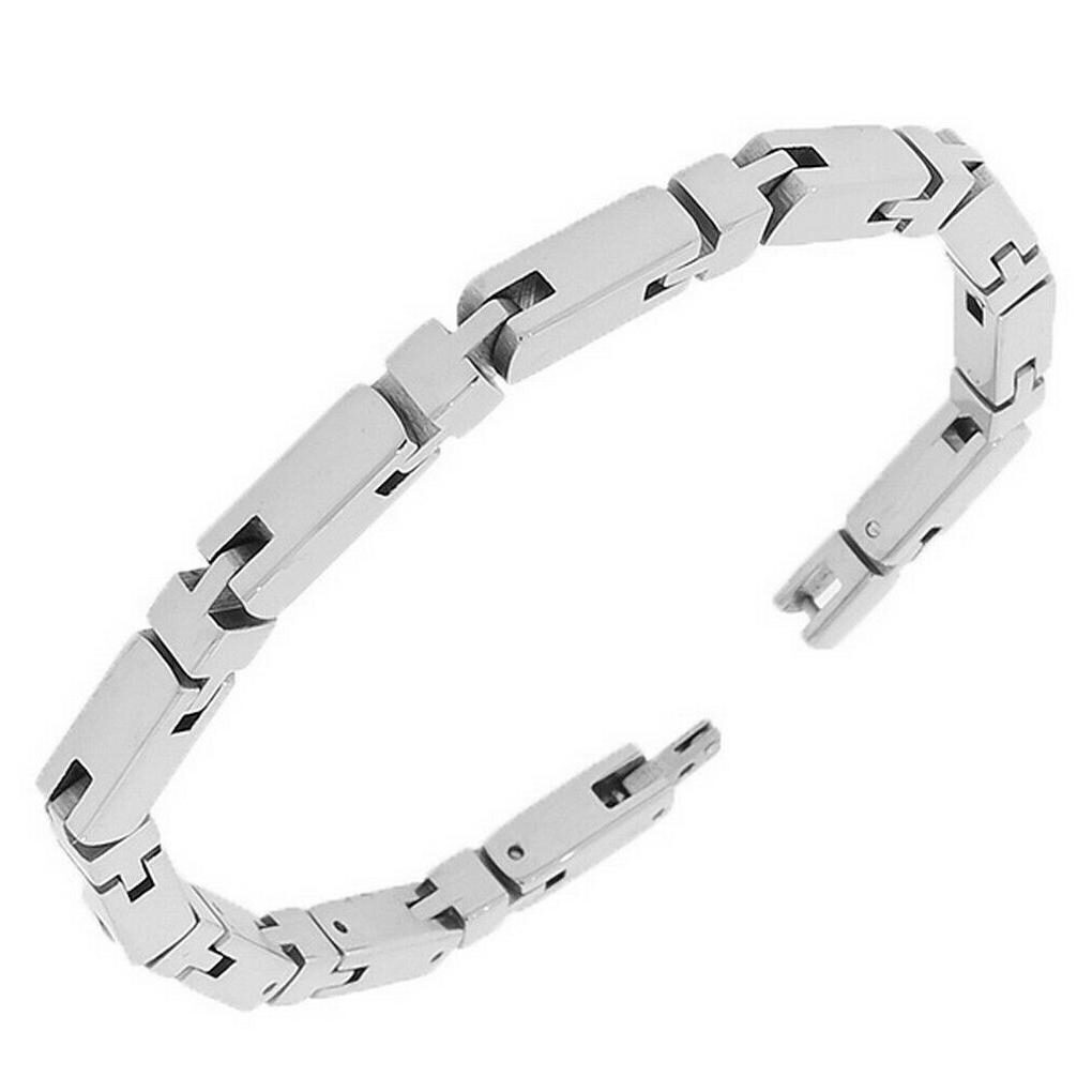 

Stainless Steel Silver-Tone Link Chain Mens Bracelet with Clasp