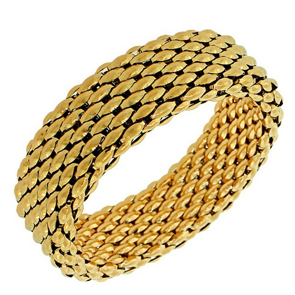 

Stainless Steel Yellow Gold-Tone Mesh Wide Stretch Womens Bangle Bracelet