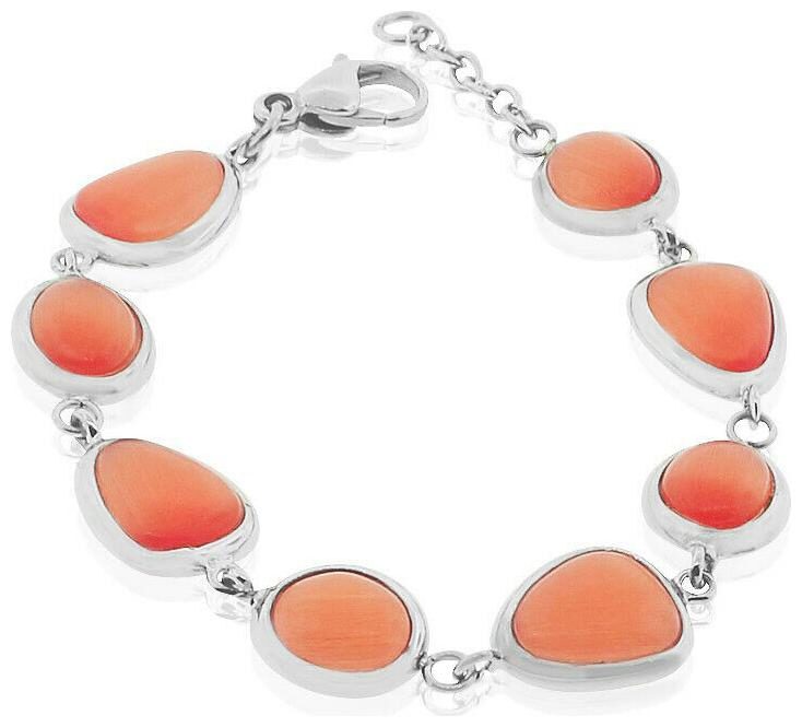 

Stainless Steel Silver-Tone Pink Brown Simulated Quartz Adjustable Bracelet