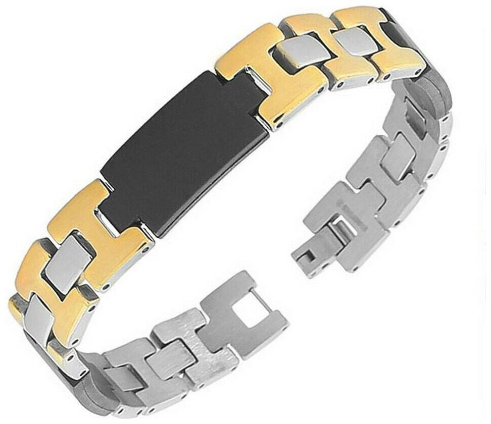 

Stainless Steel Black Yellow Gold Silver-Tone Mens Links Chain Bracelet