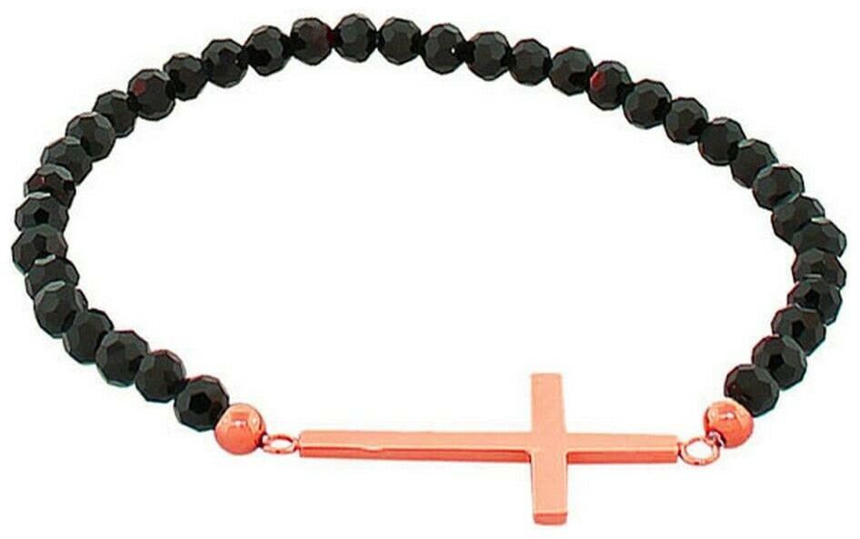

Stainless Steel Stretch Black Faceted Horizontal Cross Rose Gold Beaded Bracelet