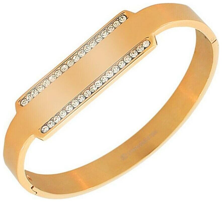 

Stainless Steel Rose Gold-Tone White Crystals CZ Bangle Bracelet with Clasp