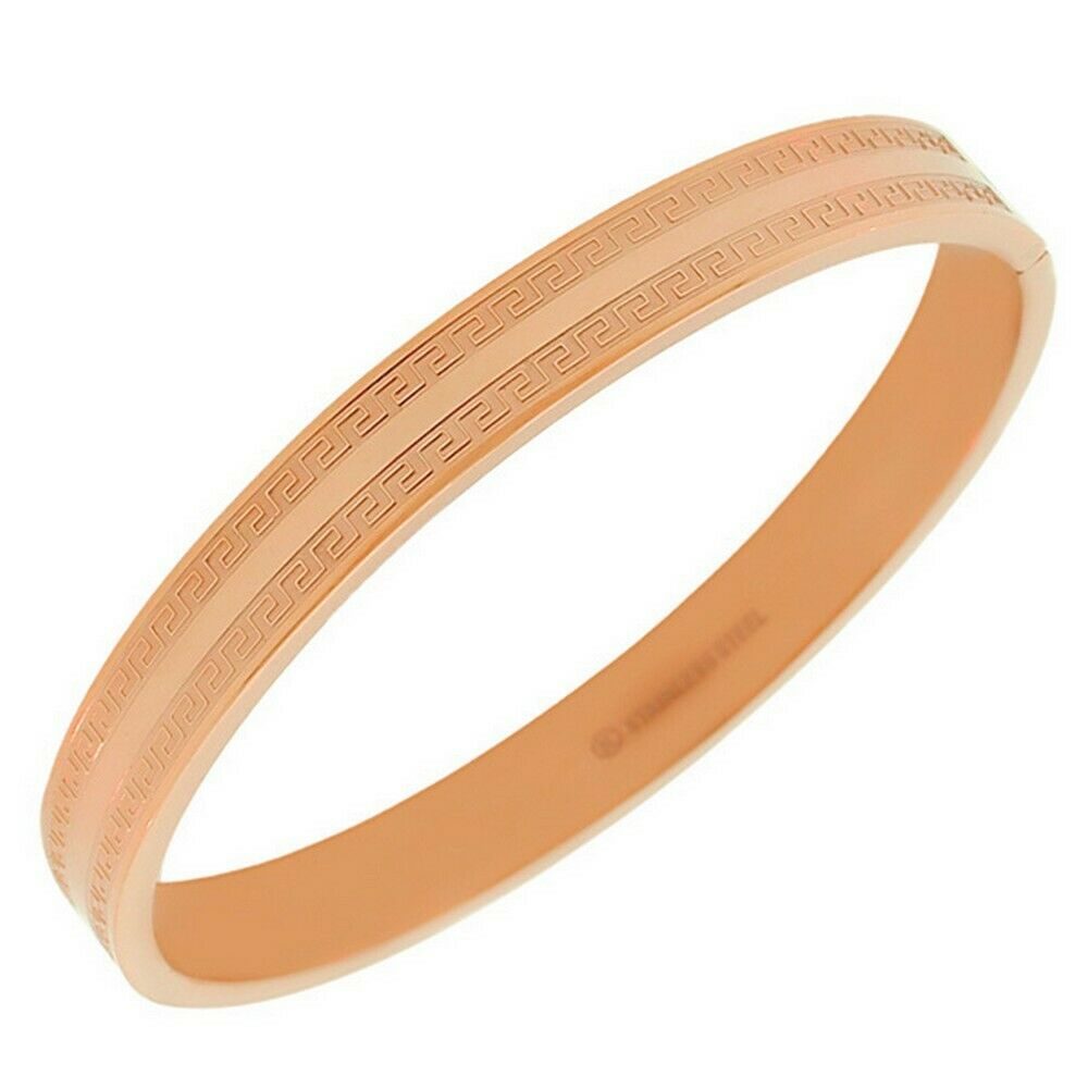 

Stainless Steel Oval Greek Key Rose Gold-Tone Womens Classic Bangle Bracelet