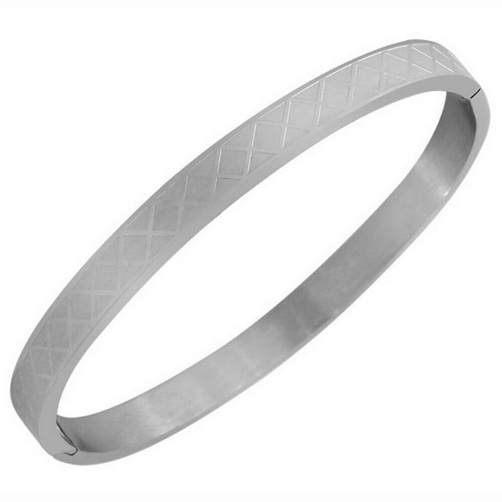 

Stainless Steel Oval Silver-Tone Classic Matte Polished Womens Bangle Bracelet