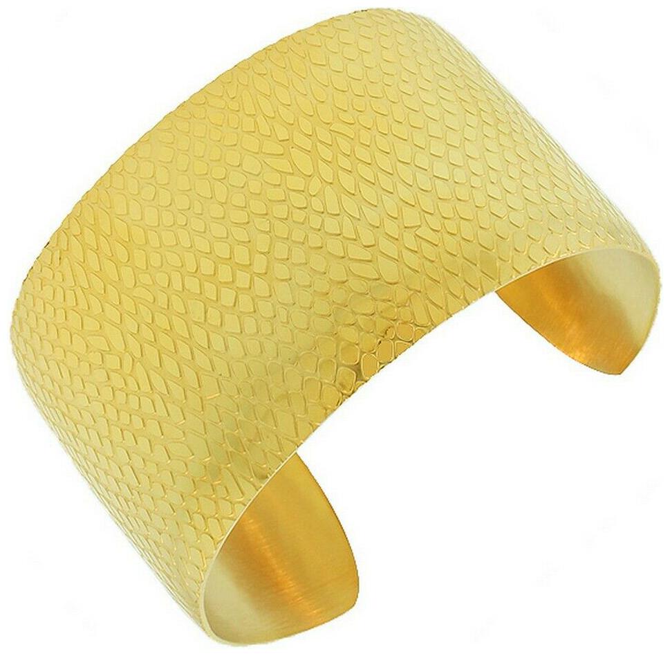 

Stainless Steel Yellow Gold Open End Snake Skin Womens Cuff Bracelet