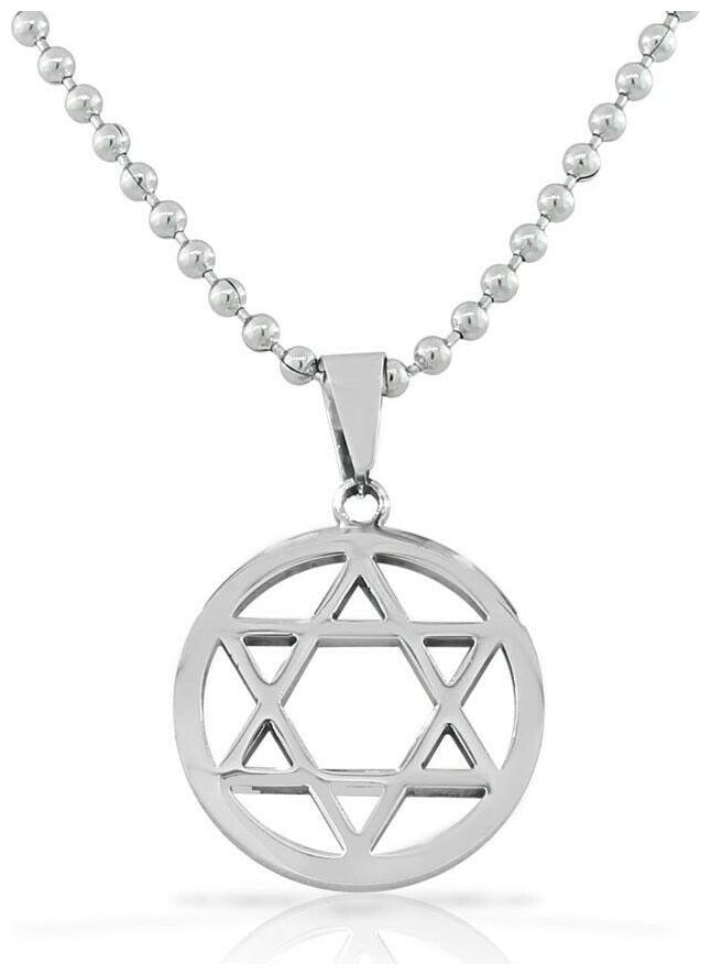 

Stainless Steel Silver-Tone Classic Jewish Star David Mens Boys Pendant Necklace