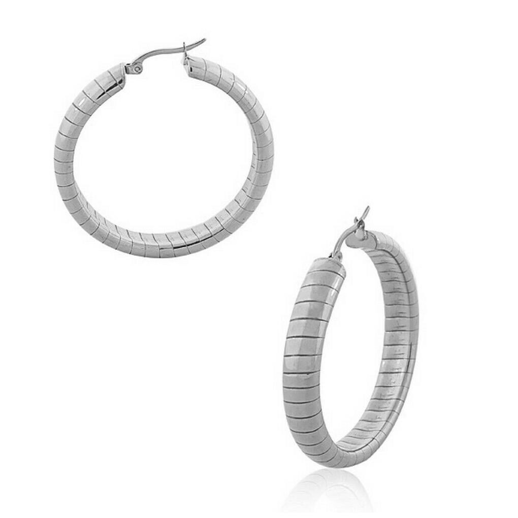 

Stainless Steel Silver White Gold-Tone Classic Womens Round Hoop Earrings
