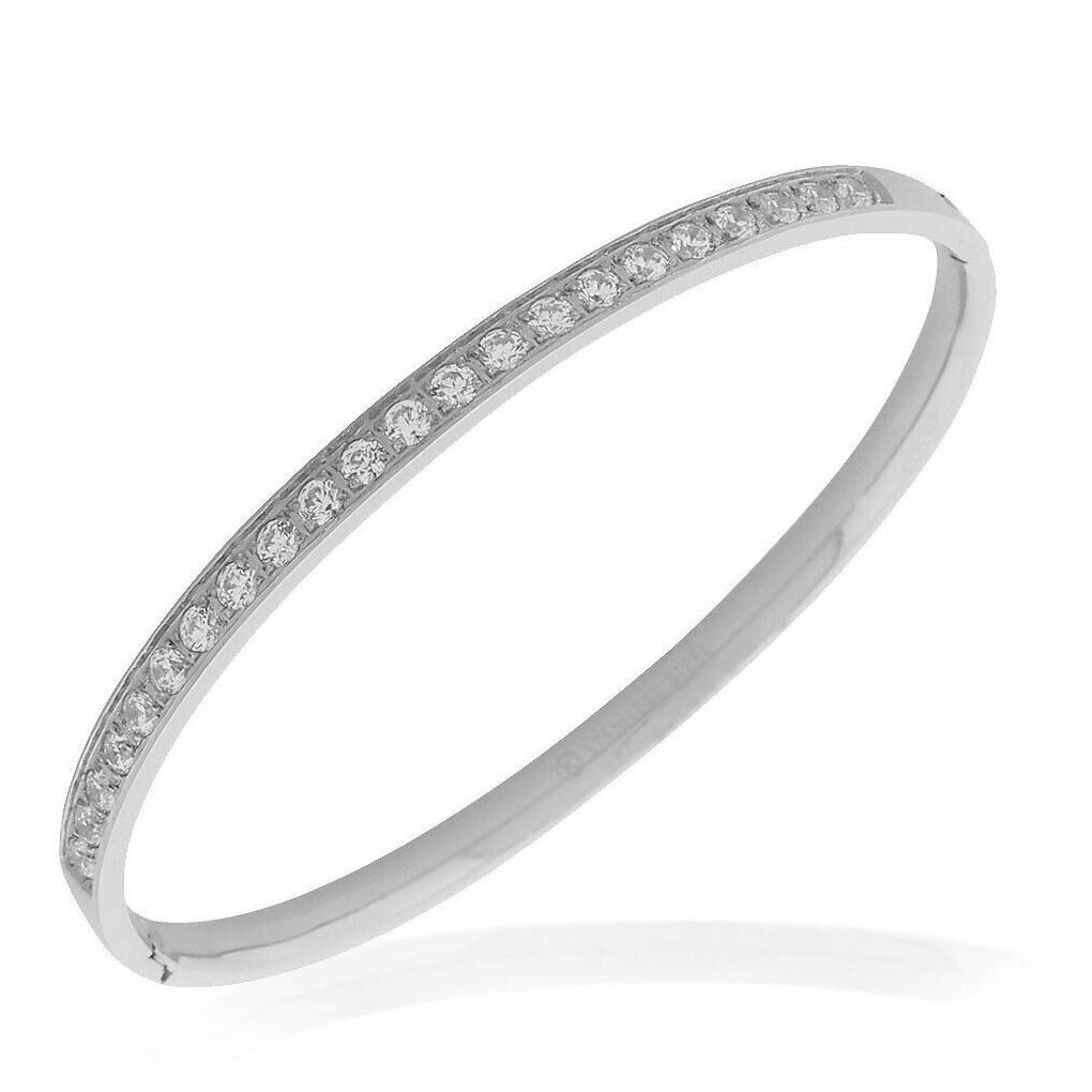 

Stainless Steel Silver-Tone Classic Oval White Crystals CZ Cuff Bangle Bracelet