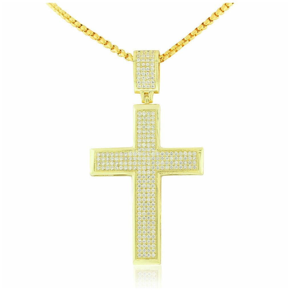 

Stainless Steel Yellow Gold-Tone Hip-Hop Large Men s Cross Pendant Necklace 30