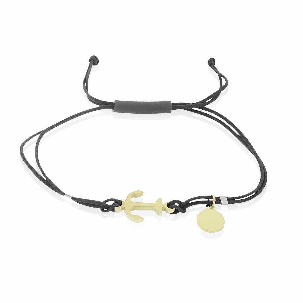 

Stainless Steel Yellow Gold-Tone Black Cord Anchor Charm Adjustable Bracelet