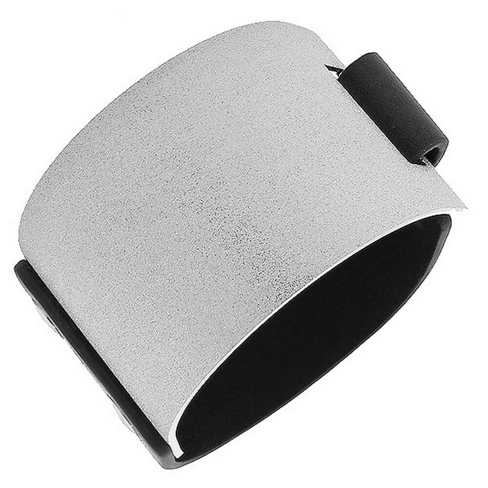 

Stainless Steel Black Leather Silver Tone Large Wristband Womens Bracelet
