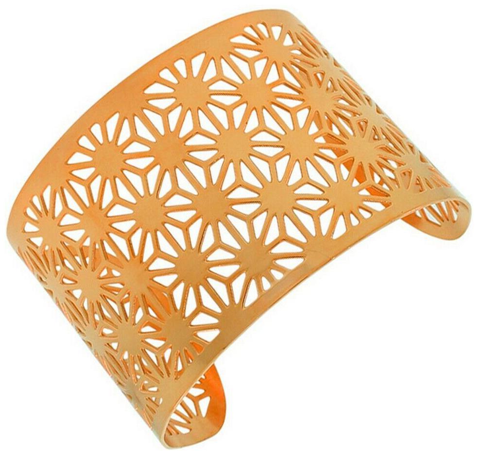 

Stainless Steel Rose Gold-Tone Cut-Out Design Wide Open End Cuff Bangle Bracelet