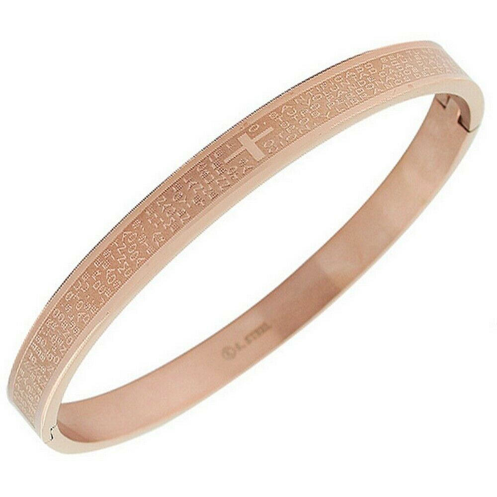 

Stainless Steel Rose Gold Tone Religious Cross Spanish Prayer Womens Bracelet