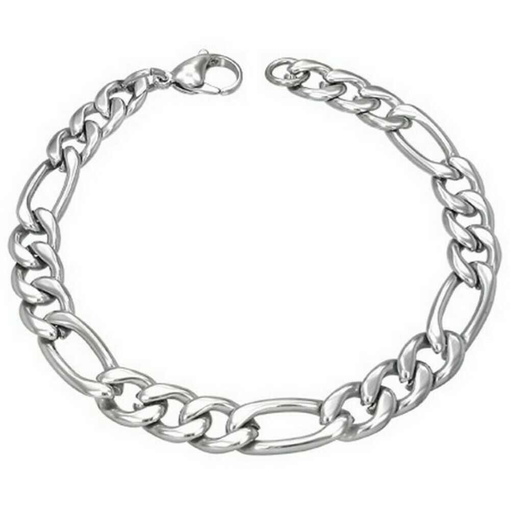 

Stainless Steel Silver-Tone Mens Classic Figaro Link Chain Bracelet with Clasp