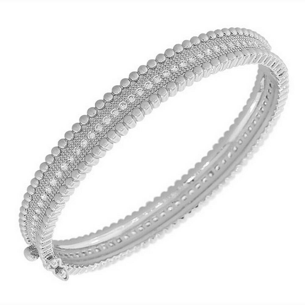 

Stainless Steel Silver-Tone White Crystals CZ Womens Bangle Bracelet