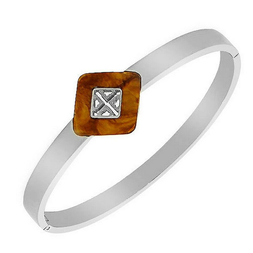 

Stainless Steel Silver-Tone Amber Filigree Womens Bangle Bracelet with Clasp