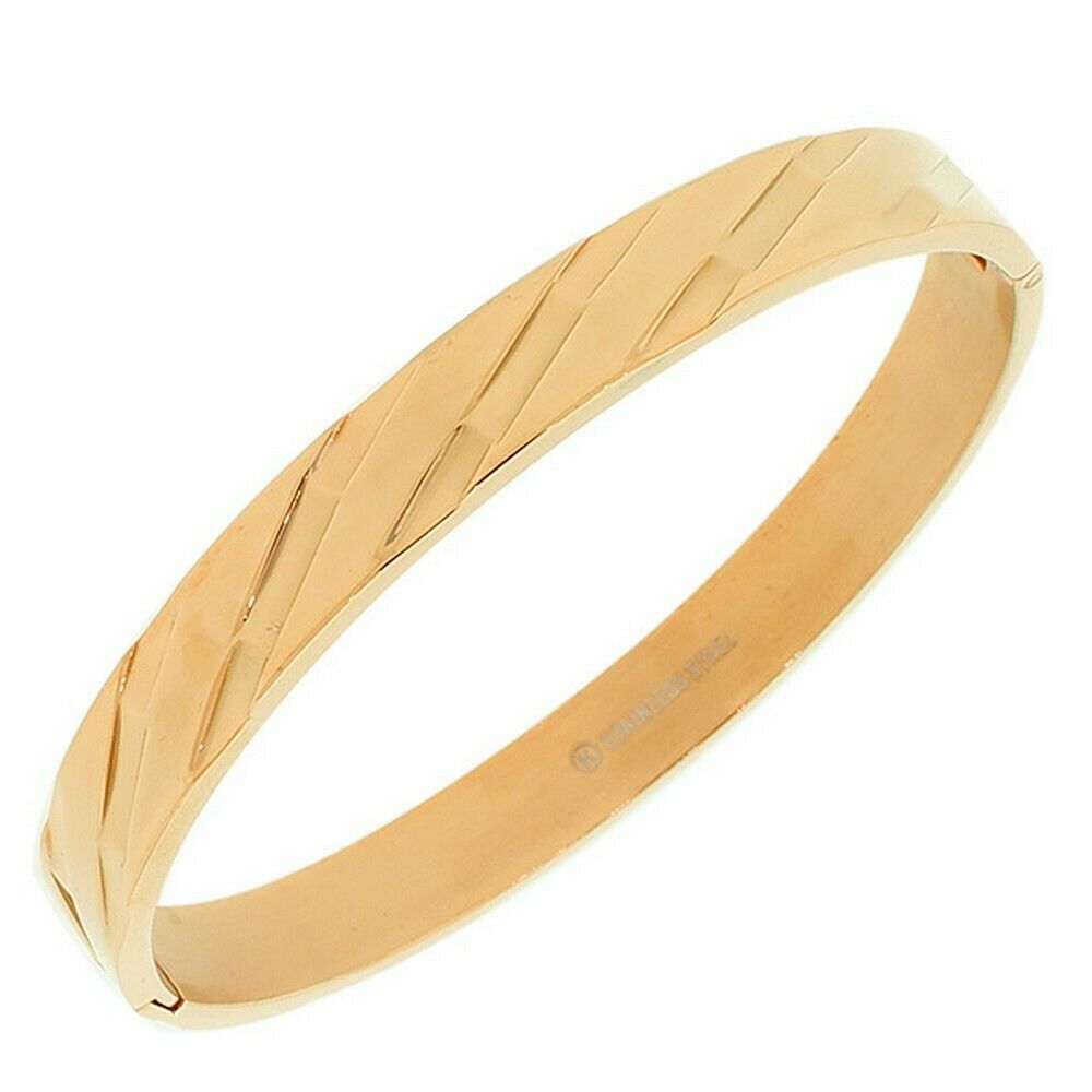 

Stainless Steel Rose Gold Tone Faceted Womens Cuff Bangle Bracelet