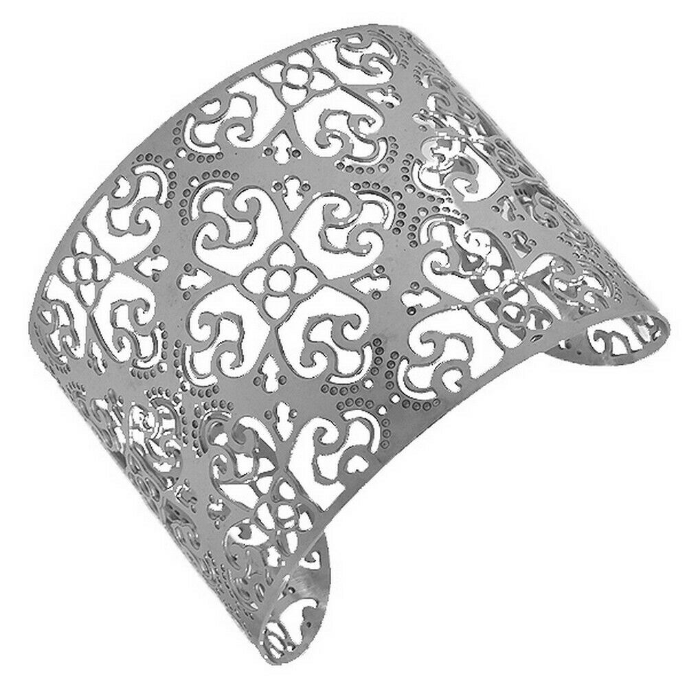

Stainless Steel Silver Open End Wide Womens Cuff Bangle Bracelet