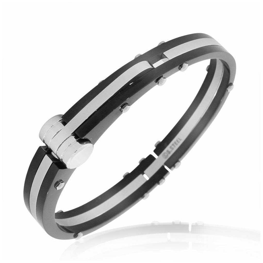 

Stainless Steel Silver-Tone Black Two-Tone Handcuff Mens Bracelet