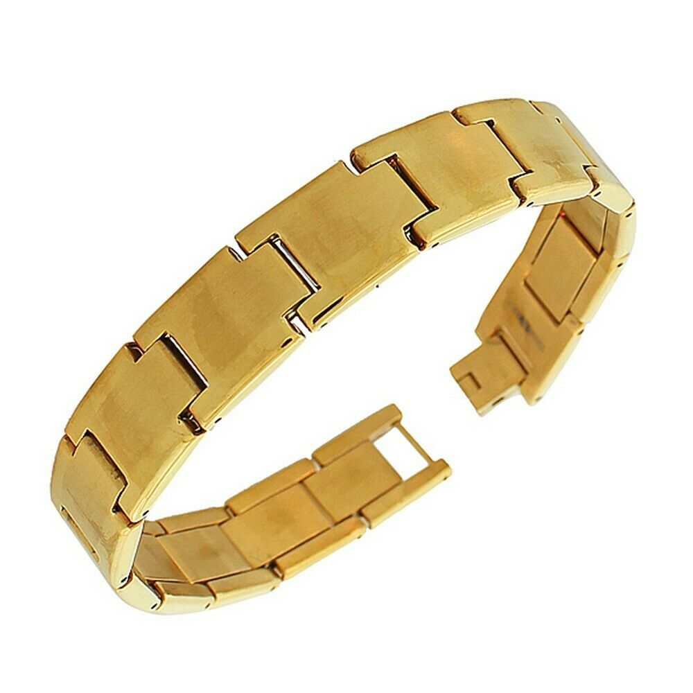 

Stainless Steel Yellow Gold-Tone Polished Matte Mens Links Chain Bracelet