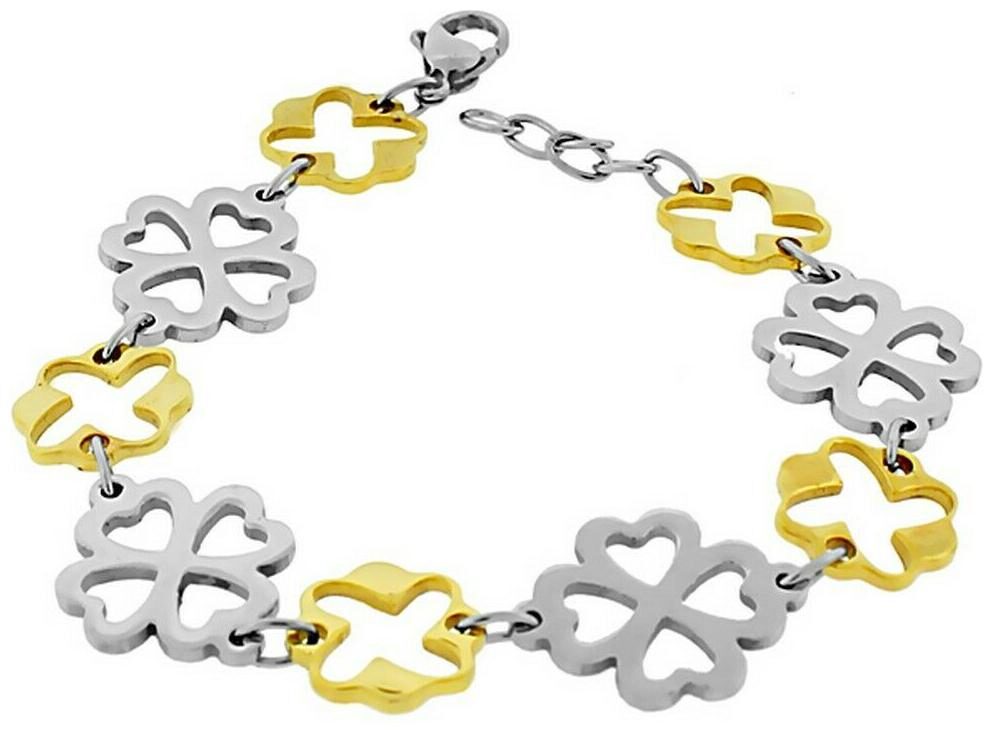 

Stainless Steel Silver Yellow Gold Womens Links Chain Flowers Floral Bracelet