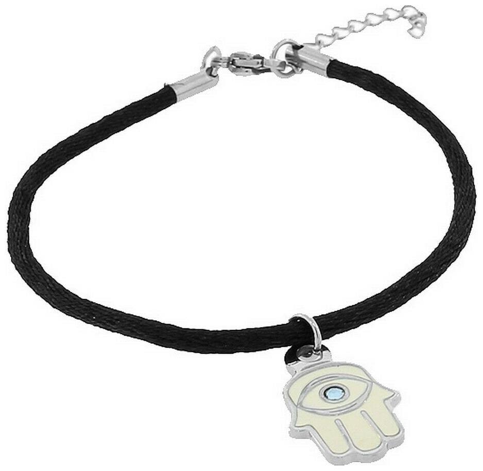 

Stainless Steel Blue Crystal CZ White Evil Eye Hamsa Womens Adjustable Bracelet