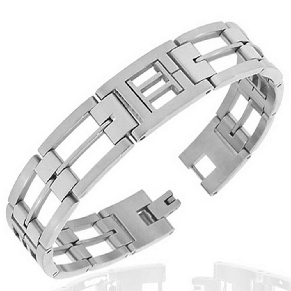 

Stainless Steel Silver-Tone Link Chain Zodiac Sign Gemini Mens Bracelet