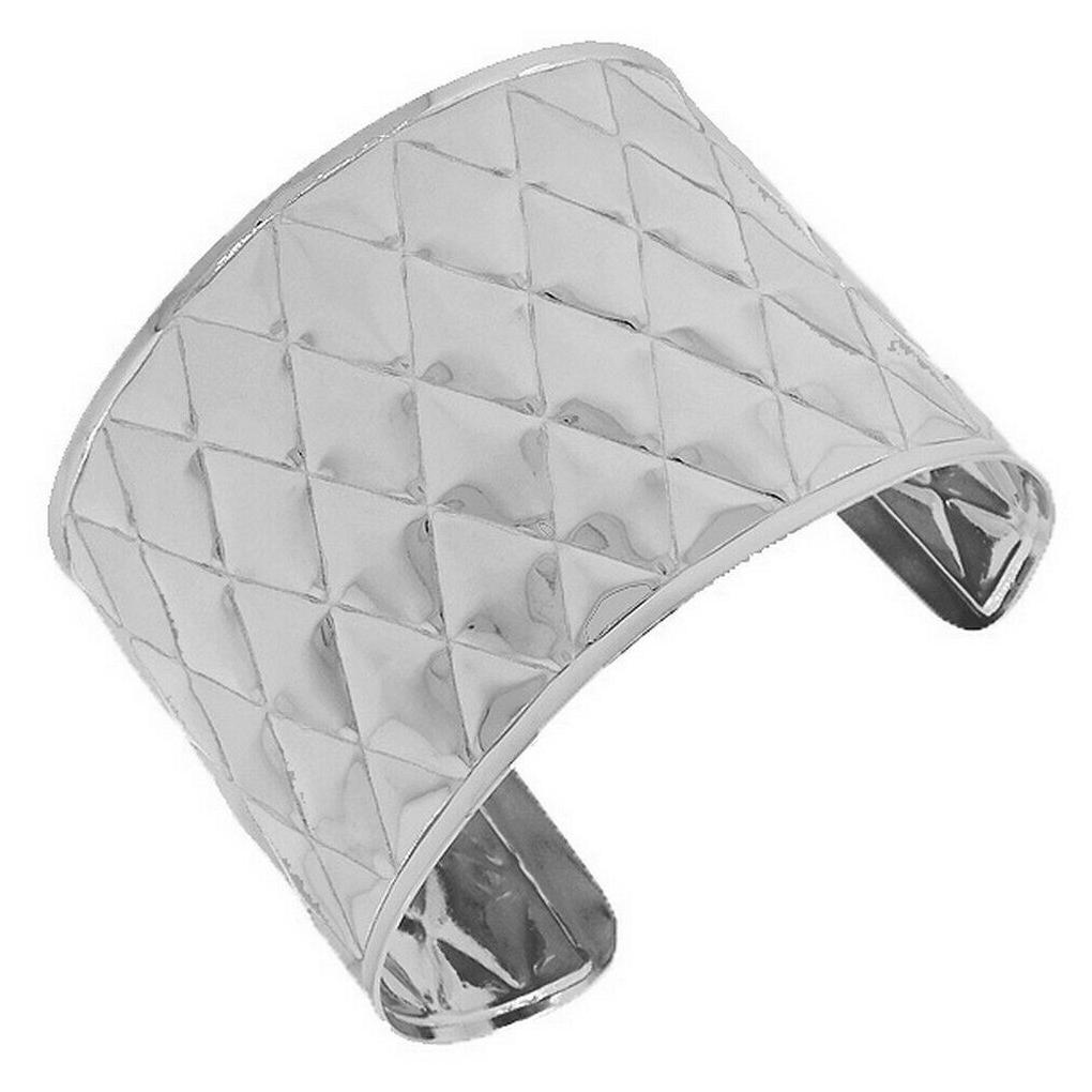 

Stainless Steel Silver Diamond Design Open End Womens Cuff Bracelet