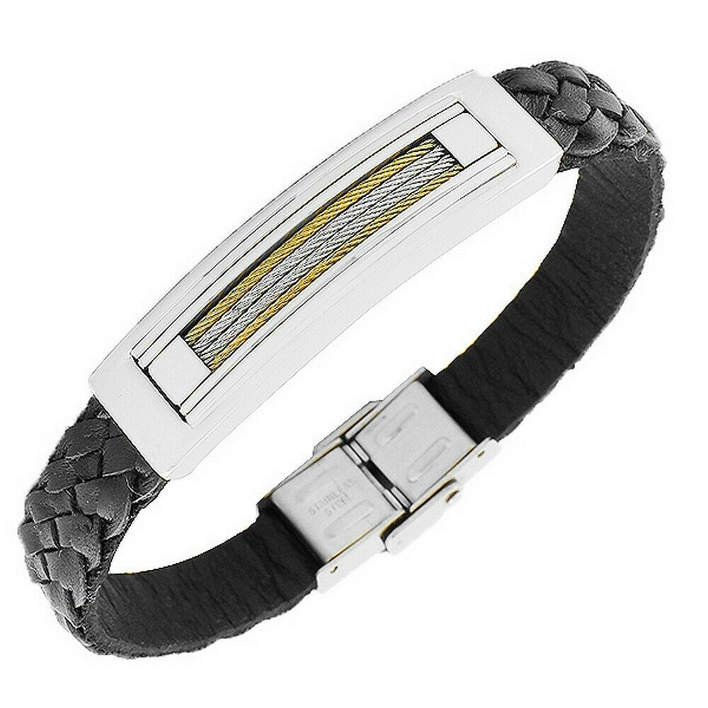 

Stainless Steel Black Silver Gold Tone Mens Bangle Bracelet
