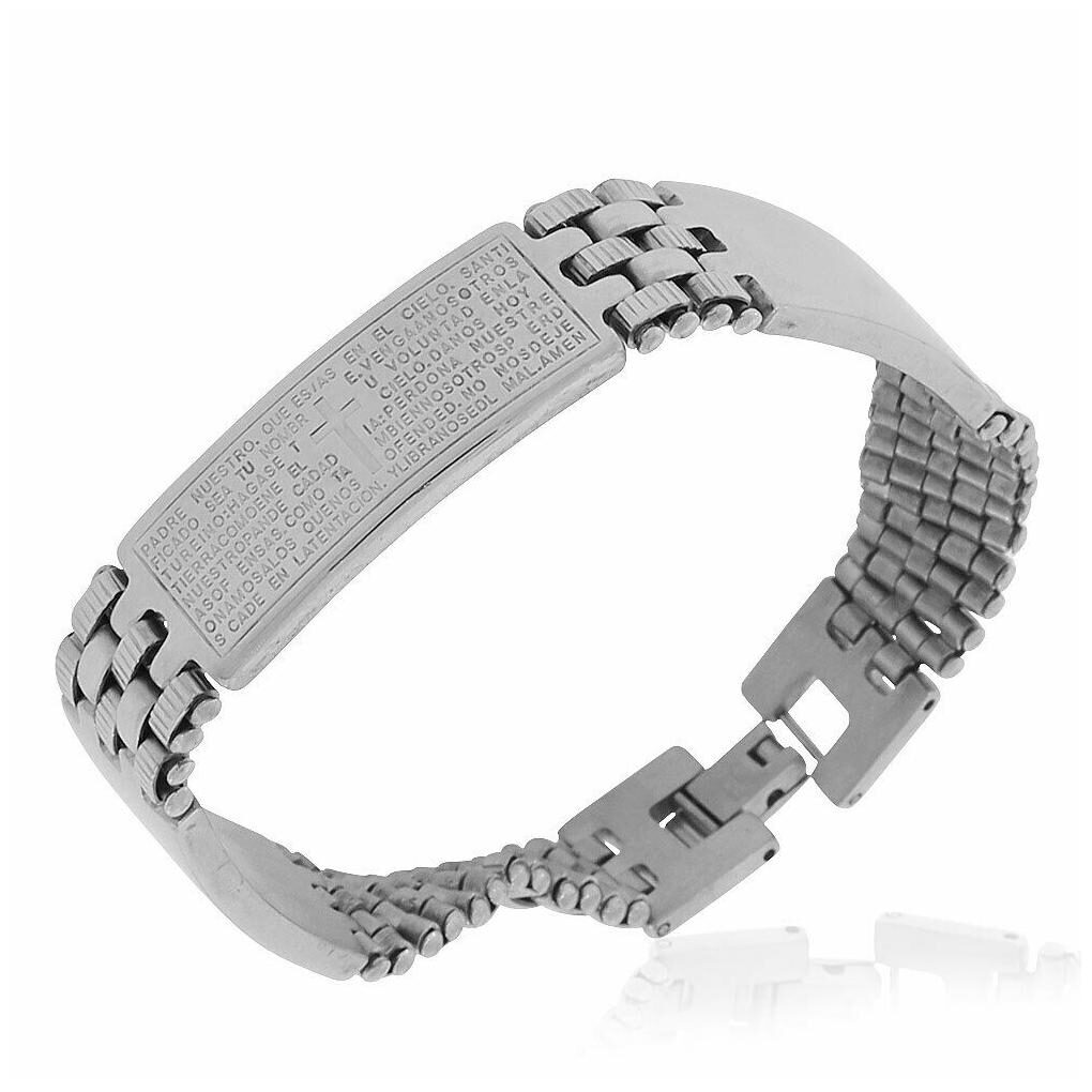 

Stainless Steel Silver-Tone Padre Nuestro Prayer in Spanish Mens Bracelet 8 25
