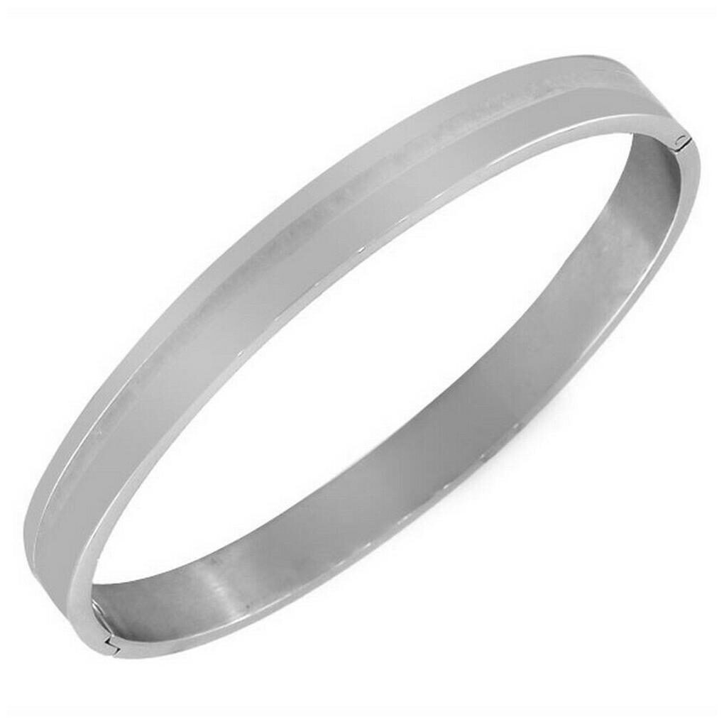 

Stainless Steel Oval Silver-Tone Classic Matte Polished Womens Bangle Bracelet