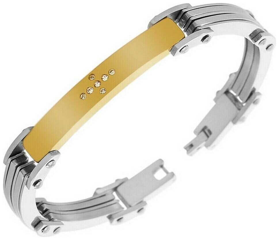 

Stainless Steel Yellow Gold Silver Crystals CZ Cross Mens Links Chain Bracelet