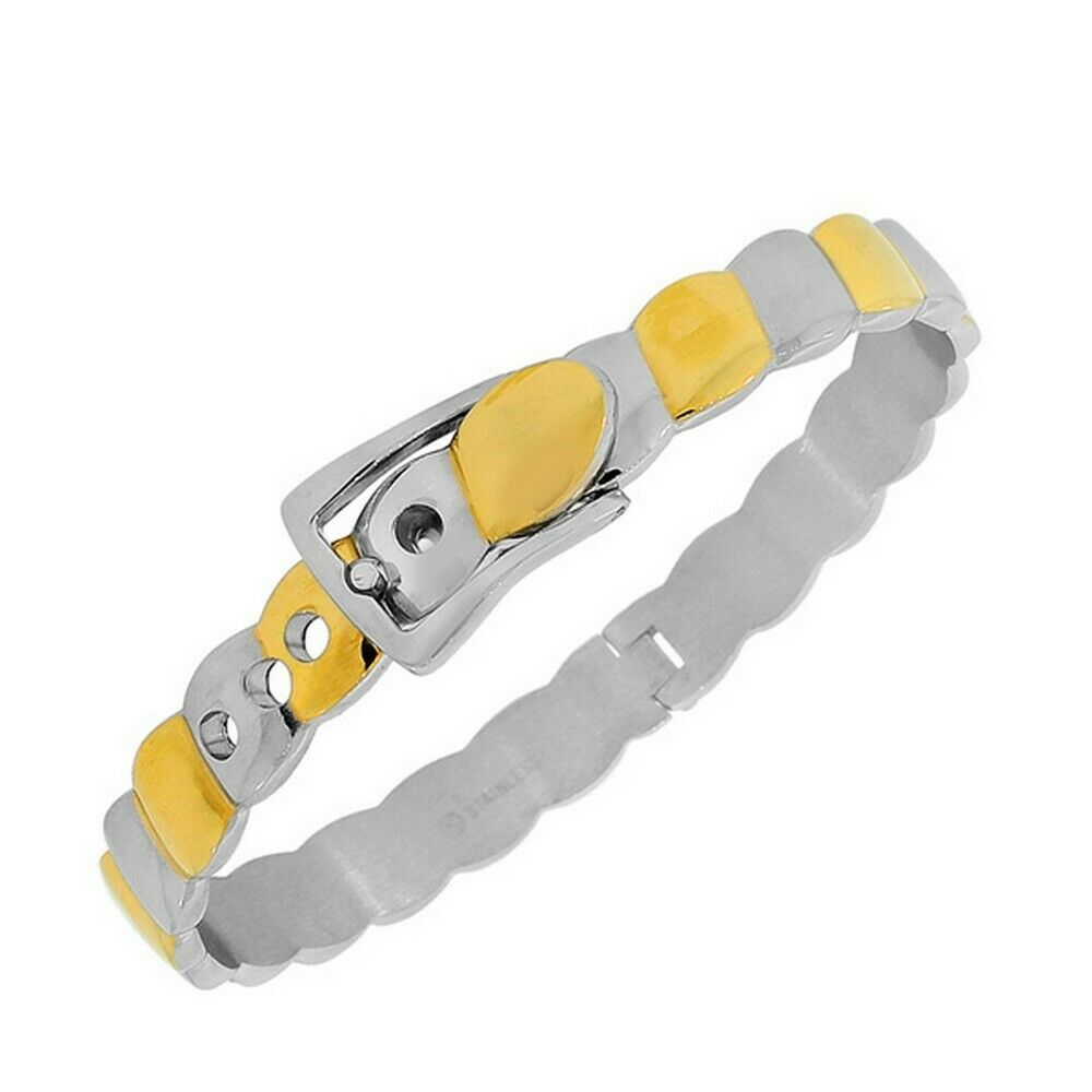 

Stainless Steel Silver Gold Belt Buckle Handcuff Womens Adjustable Bracelet
