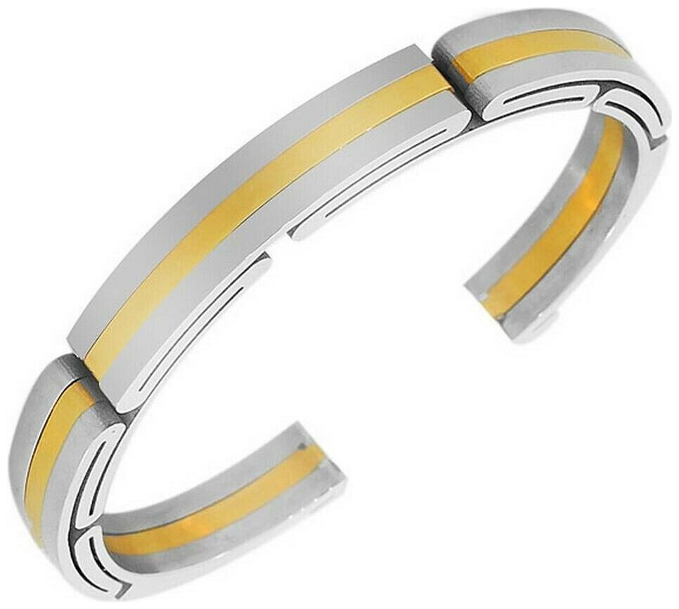 

Stainless Steel Yellow Gold Silver Two-Tone Womens Mens Open End Bangle Bracelet