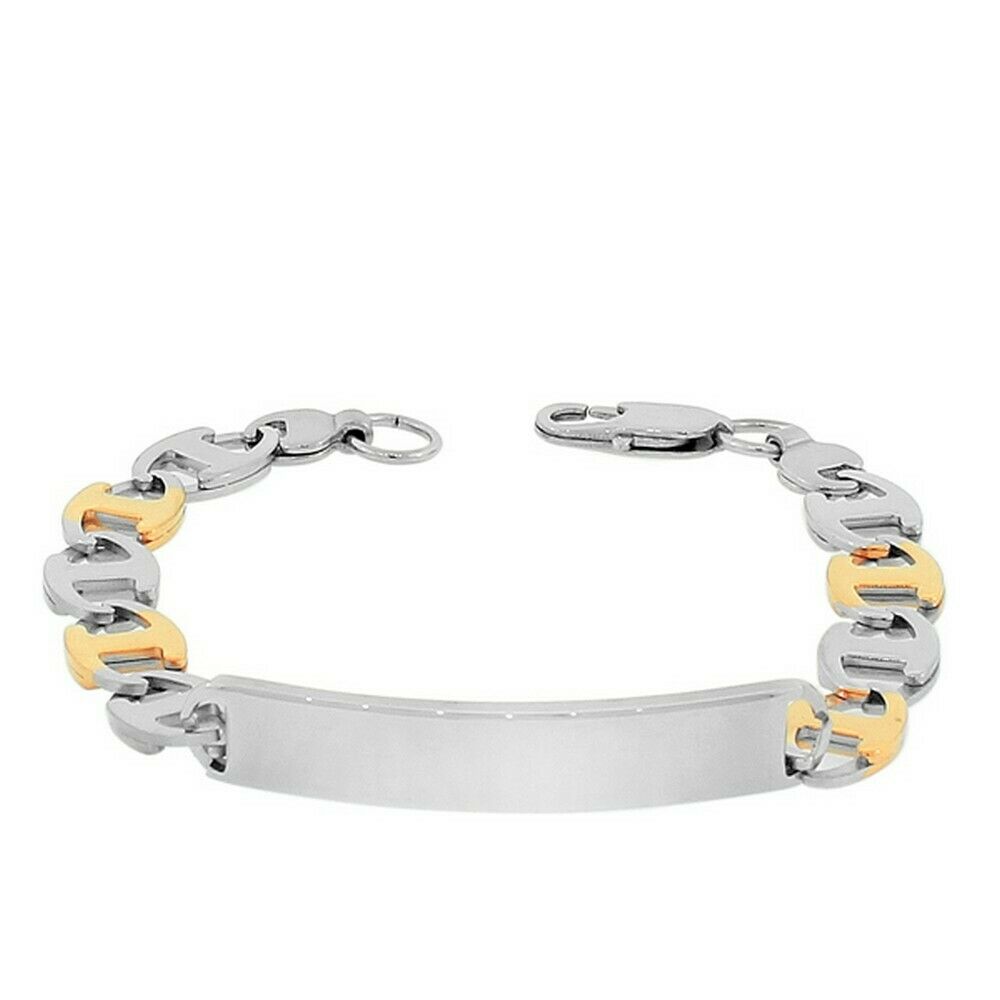 

Stainless Steel Yellow Gold Silver Two-Tone Link Chain Mens Bracelet with Clasp