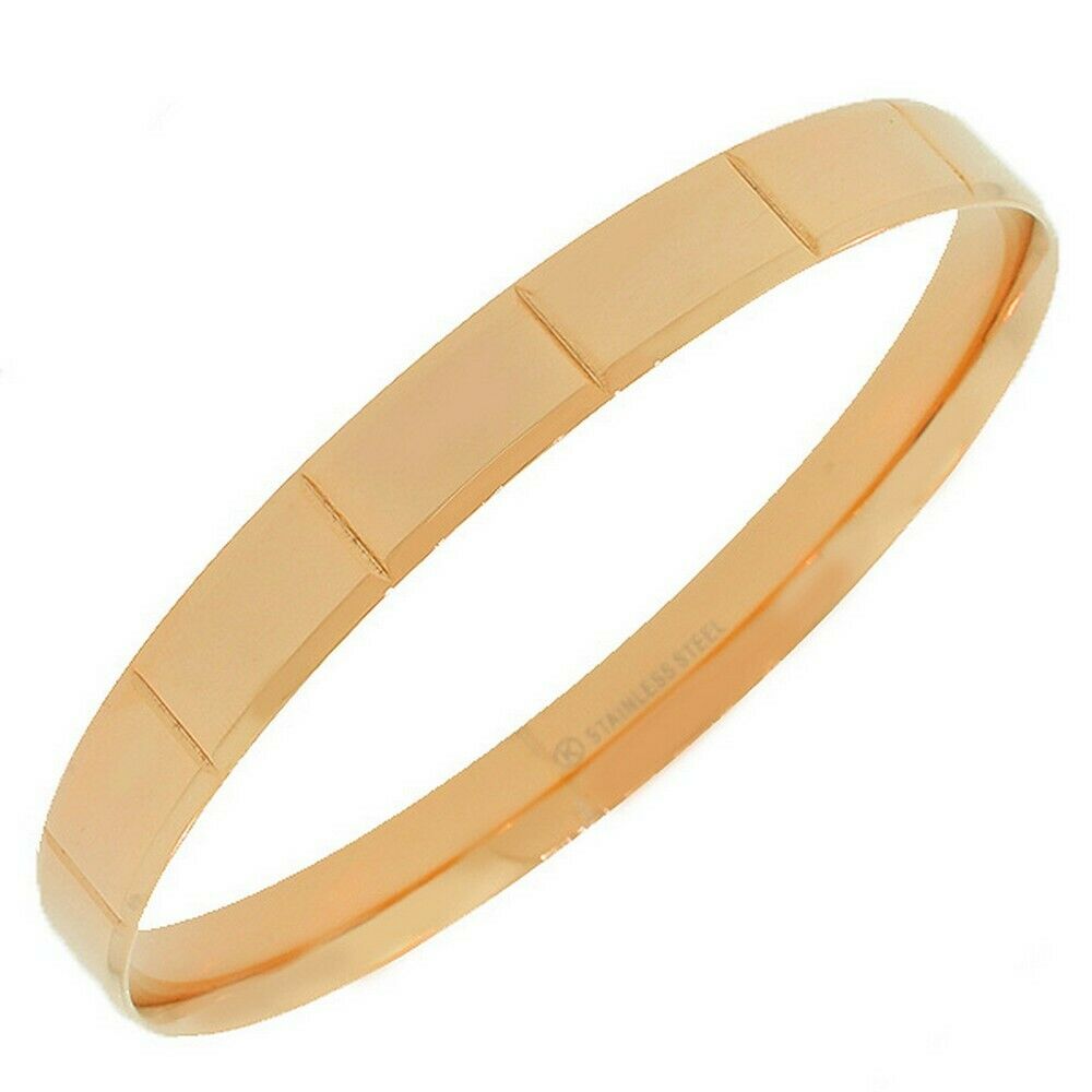 

Stainless Steel Rose Gold Tone Faceted Section Womens Classic Bangle Bracelet