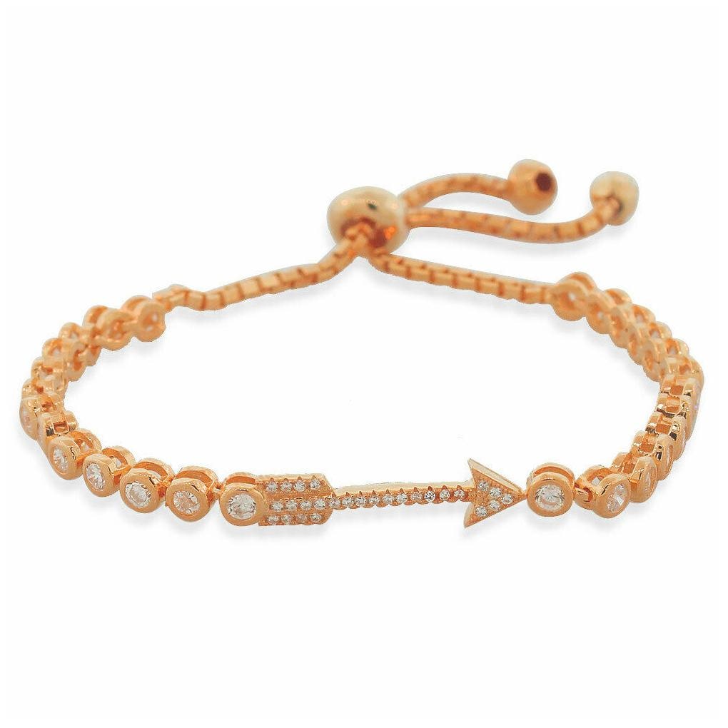 

Sterling Silver Rose Gold-Tone White Crystals CZ Arrow Link Chain Bracelet